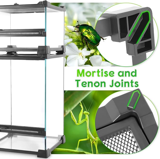 10"x10"x8" Mini Reptile Glass Terrarium, Front-Opening Vivarium with Escape-Proof Lock & Feeding Door, for Reptiles & Inverts, Like Fat-Tailed Geckos, Tarantulas, Scorpions & Bettles