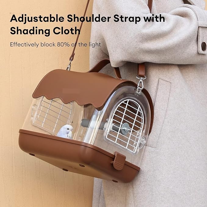 Ruvoo Bird Cage Birdcage Bird Carrier Backpack with Perch, Transparent Travel Bird Cage Bag with Shade Cover Visible Window for Parrots Budgie Bird Cages (Color : Brown)