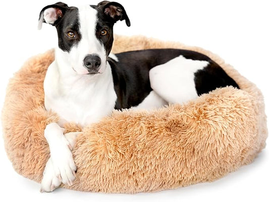 Barkbox Dog Bed, 2-in-1 Memory Foam Donut Cuddler Dog and Cat Bed, Calming Orthopedic Joint Relief Fur Crate Lounger for Pets, Machine Washable + Removable Cover, Waterproof Lining, Includes Toy