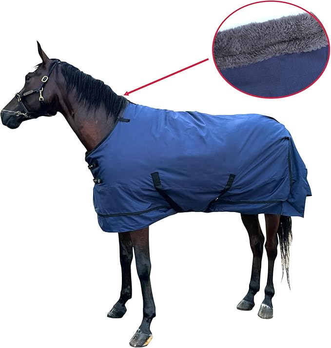 Waterproof Horse Turnout Blanket - Medium Weight Winter Blanket (220g Fill) with Detachable Neck Cover - Blue - 72 in