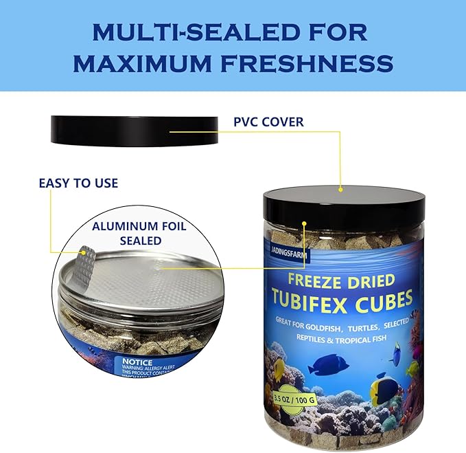 Freeze Dried Tubifex Worms Cubes 3.5 oz – High Protein Floating Fish Food Treat for Betta, Discus, Cichlids, Tropical Fish, Goldfish, Koi & Turtles