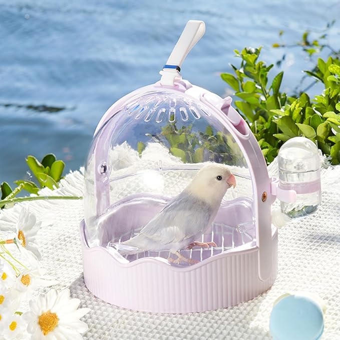 Small Pet Carrier Cage Portable Carrier Cage Outdoor Traveling Bird Cage with 60ml Water Bottle& Station Frame
