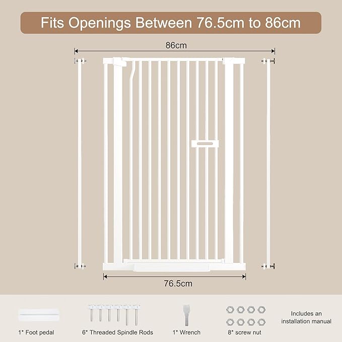 55.1" Extra Tall Dog Gate Indoor for Doorways, 30.1-33.8" Wide Cat Pet Gate for Stairs, 1.37" Gap No Drilling Auto Close High Pressure Mounted for Kitchen/Hallways, White