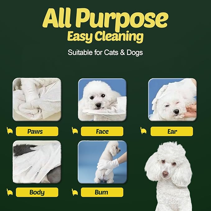 Petazy Dog Wipes for Paws and Butt – 400 Count (8x8in) Hypoallergenic, Deodorizing Pet Wipes for Dogs and Cats | Extra Large, Plant-Based, Unscented | Includes 4 Grooming Glove Wipes
