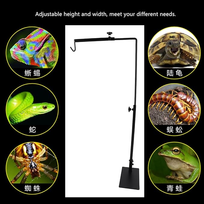 Adjustable Landing Light Lamp Stand Bracket, Reptile Lighting Stand, Sturdy Metal Landing Light Holder with Fixed Wire Casing, Adjustable Height and Width for Pet Tortoise Centiped