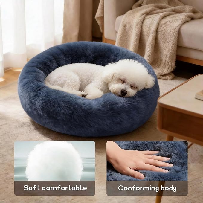 Comfort Donut Dog Bed for Small Dogs, Cat Bed & Pet Bed for Indoor Use, Medium Size with Soft Plush, Round Dog Beds for Large Dogs and Cats (Gray, 20''Lx20''Wx8''Th)