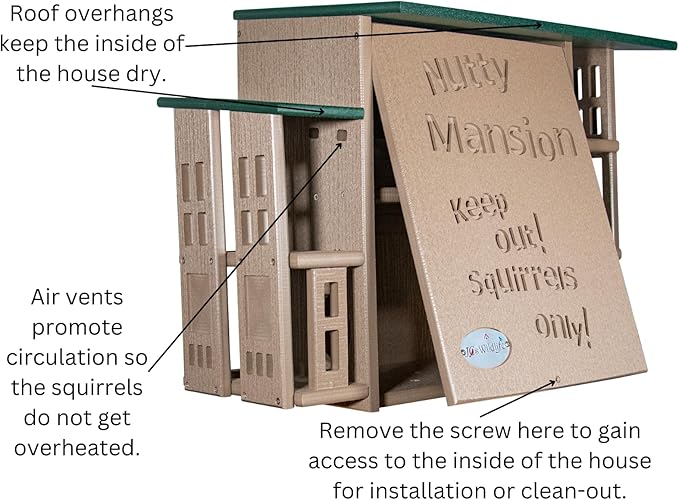 JCS Wildlife Nutty Mansion Squirrel House – Spacious, Durable, and Eco-Friendly Shelter for Backyard Wildlife (Tan/Green)