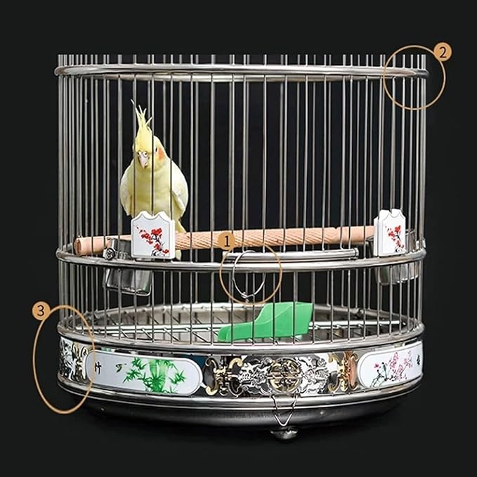 Bird Cage Round Bird Aviary Stainless Steel Tall Tiel Cage Hanging Parrot Cage Bird Carrier Travel Carrier Cage Flight Birdcage(7.5)