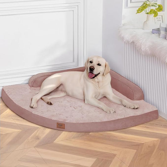 MEKIY Large Orthopedic Dog Bed with Sides XXL Dog Beds with Removable Washable Cover Non-Slip Waterproof Pet Bed for Extra Large Dogs - Pink XXL