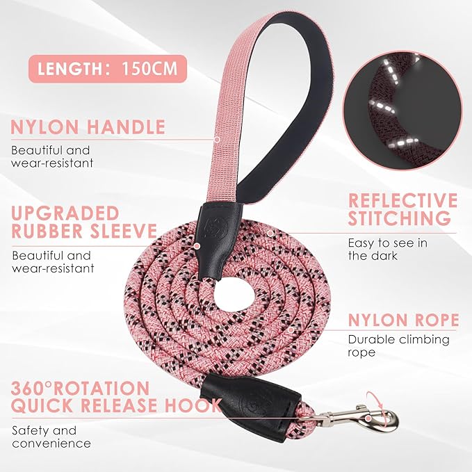 Dog Harness and Leash Set, No Pull Saddle Style Pet Harness, Breathable Mesh Adjustable Reflective Dog Vest for Dogs and Cat Medium Small Harness 2 D-Rings (Pink, M)