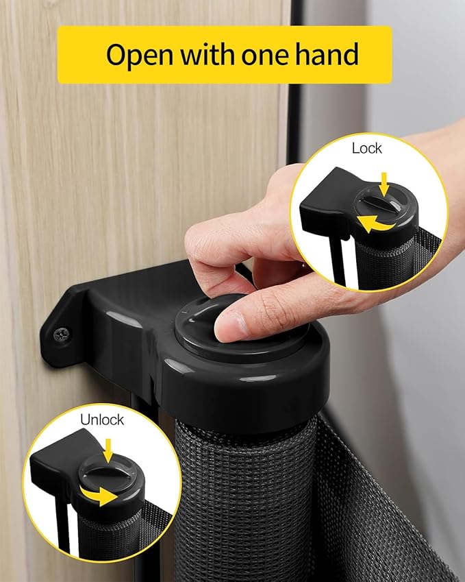 AOURMKOOP 118 Inch Extra Wide Retractable Baby Gate,Mesh Large Gate or Mesh Pet Dog Gate, Opening Wide Extra Long Child Safety Gate for Indoor Baby Fence, Outdoor, Stairs, Deck (Black)