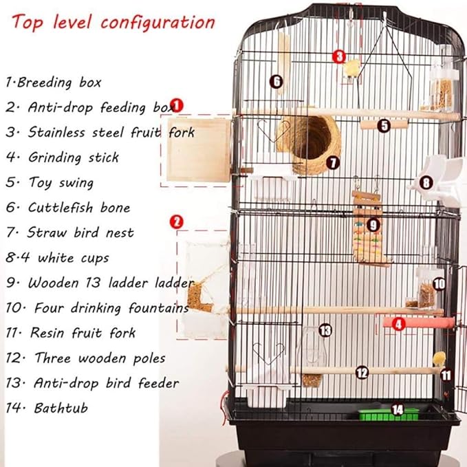 Large Black Metal Bird Cages Parrot House Finch Perch with Tray Complete Accessories Flower Shop Decoration,