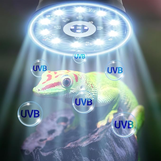 Wacool LED UVB Light for Reptiles, Dimming UVA UVB Reptile Light, 6W UVB Bulb with Adjustable Brightness, UVB5.0 & UVB10.0 Modes for Bearded Dragon, Gecko, Lizard, Turtle, Snake