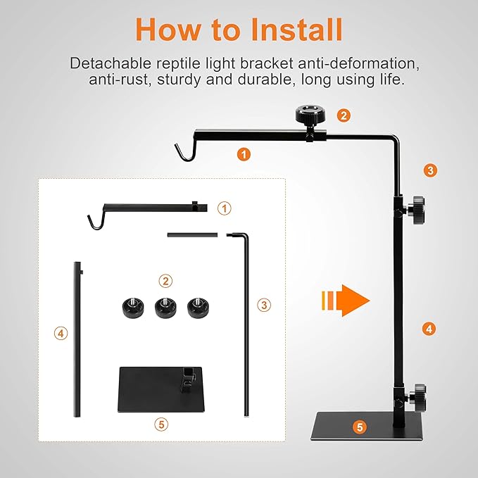Simple Deluxe Reptile Light Stand Adjustable 14-26 inch Floor Lamp Holder, Metal Bracket for Reptile Tank & Terrarium Heating Light