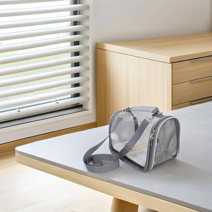 Portable Small Bird Cage Travel Carrier with Lightweight Backpack Design, Ventilated Pet Transport Bag for Budgie Parrot Conure, Outdoor Travel and Vacation Use, Gray