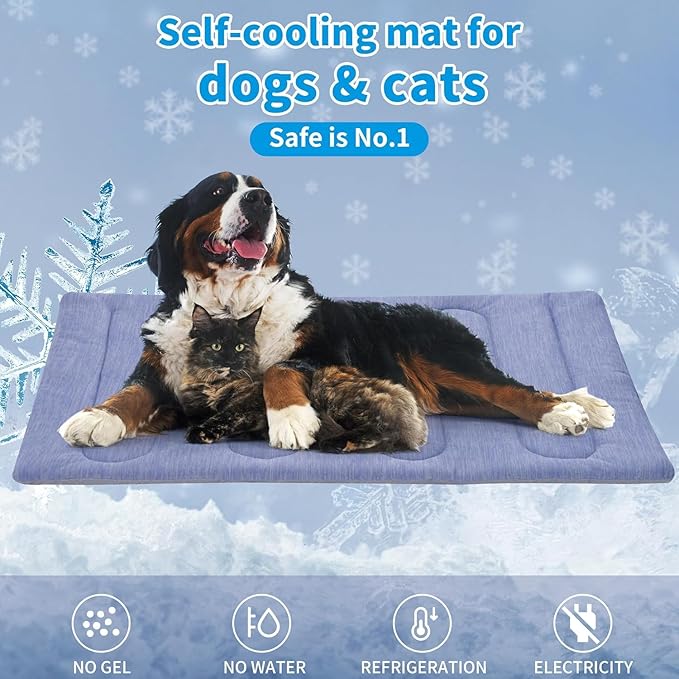 Cooling Mat for Large Dogs - Double-Sided Waterproof & Cool, Q-MAX>0.47, Portable Dog Cooling Mat for Summer. (L - 35.5''x23.6'')