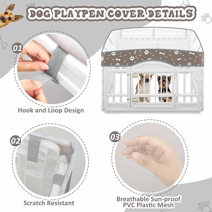 2 Pack Dog Playpens Cover and Bottom Mat Fits for 36 Inch 4 Panels Pet PlayPen, Dog Crate Cover Puppy Exercise Pad, Reusable Washable, Hoop and Loop Design, Playpen Not Included(Grey)