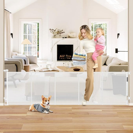Reinforced 26 Inch Tall Retractable Baby Gates to Step Over 95" Wide Small Outdoor Retractable Child Gates for Doorways Short Retractable Dog Gates for Baby Indoor Retractable Stairs Gate for Kids