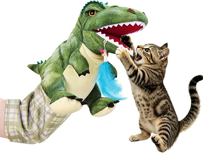 T-Rex Dinosaur Cat Puppet Glove, Interactive Toy with Movable Jaw by RZPTL