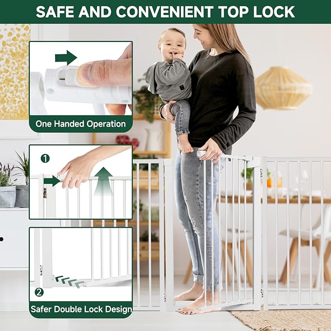 Snagle Paw Full Metal Freestanding Dog Gate with Door, 120” W x 24” H Pet Gate with Support Feet for Doorways, Stairs and Hallways, Portable Dog Fence for Indoor Use (24" 6 Panel, White)