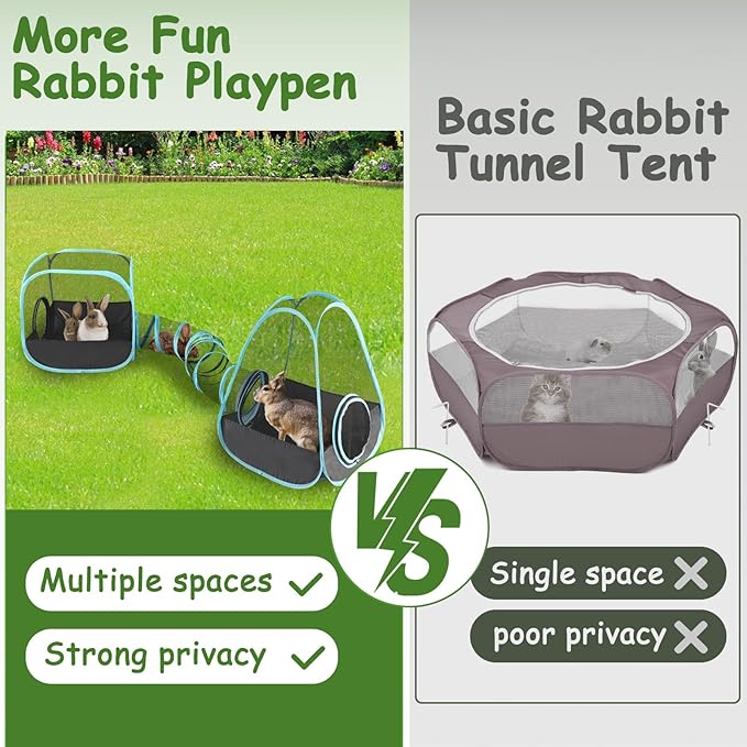 YUEPET Large Bunny Tunnel Hideout Breathable Rabbit Playpen with Tunnel Cube Tent,Portable Small Animal Tubes & Tunnels for Indoor Outside Dwarf Rabbits Guinea Pigs Hamsters Ferrets