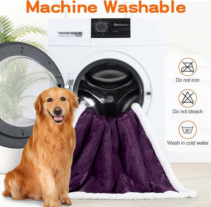 Smiry Waterproof Blanket Throw for Large Dogs, Soft Reversible Dog Blanket for Sofa Couch Bed, Washable Leakproof Sherpa Fleece Furniture Couch Protector(40"x60", Dark Purple/White)