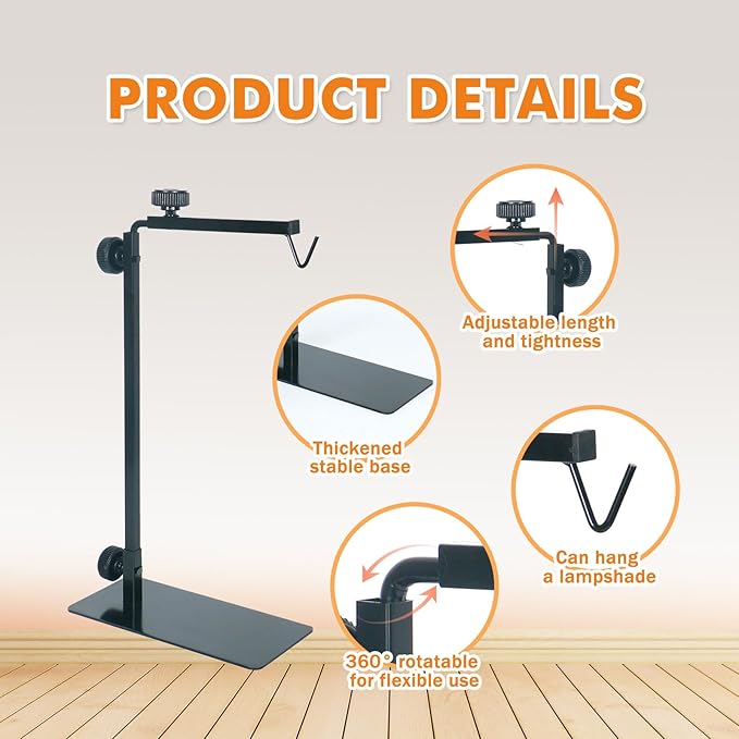 Reptile Lamp Stand, Adjustable 15.5-35 Inch Floor Light Holder for Heat Lamp & Dome, Metal Bracket for Terrarium Lighting & Heating.
