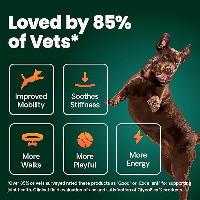 VetriScience Extra Strength Healthy Hip & Joint Chews, GlycoFlex Glucosamine & Green-Lipped Mussel Support Supplement for Dogs, Promote Mobility & Soothe Joint Discomfort, Chicken, 3 Pack