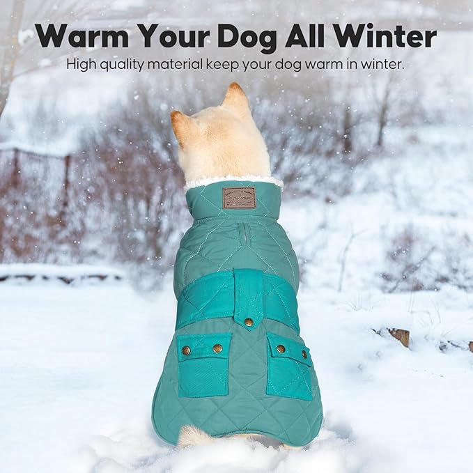 KYEESE Dog Coat Warm Pet Winter Puffer Coat with Leash Hole Thick Pets Clothes with Pocket Soft Pet Sweater for Cold Weather Waterproof Dogs Jacket with Fleece Lined Windproof Dog Coats for Small Dogs