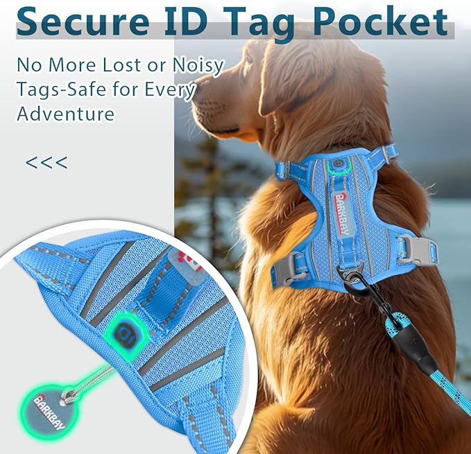 BARKBAY Dog Harness No Pull with ID Tag Pocket - Heavy Duty, Reflective, Easy Control for Large Dogs(Blue,XL)