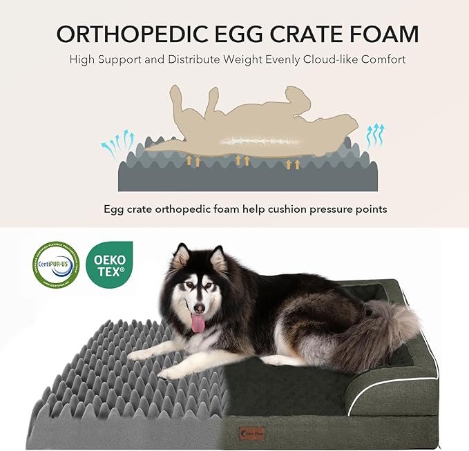 Orthopedic XXL Dog Beds, Waterproof Memory Foam Big Pet Bed for Extra Large Sized Dogs 53x42Inch, Non-Slip Bottom and Egg-Crate Foam Dog Couch Bed with Washable Removable Cover, Dark Green