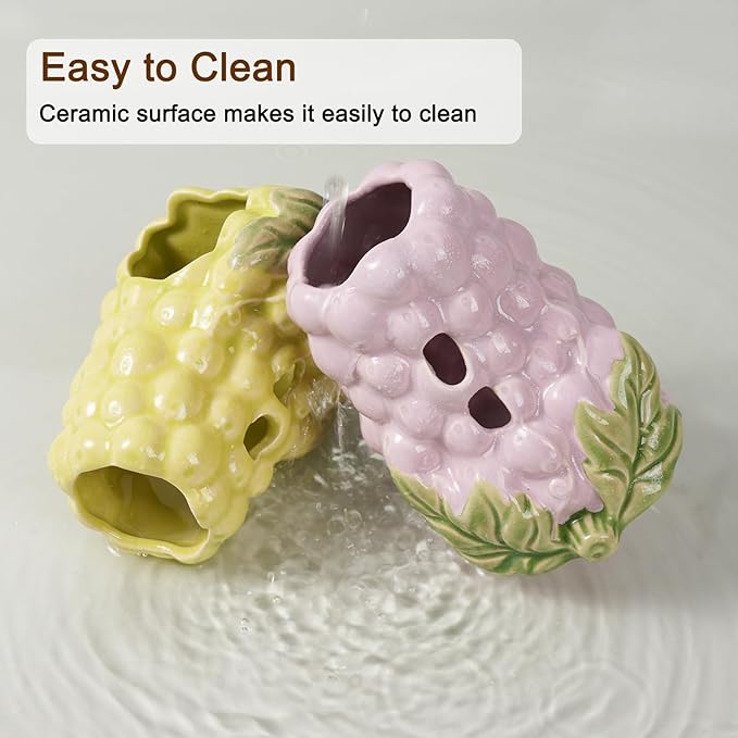 Hamster Water Bottle, Grape Ceramic Hamster Water Dispenser for Glass Tank,125ML Water Bottle Holder with 2 No Drip Caps for Syrian Mice,Gerbil