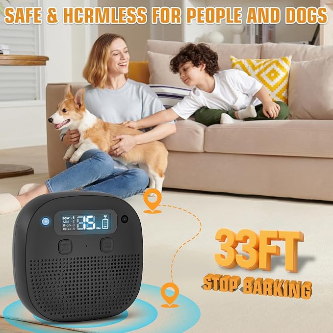 Tetra Dog Bark Deterrent Devices,Ultrasonic Anti Barking Device for Dogs, Rechargeable Barking Control Devices with Sensor & 60ft Remote Control, Adjustable Bark Stopper Indoor Outdoor