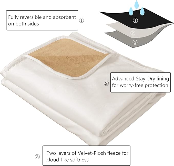 Ameritex Pet Bed Blanket Reversible 100% Waterproof Velvet Super Soft for Sofa and Bed (82x102 Inches, Cream+Sand)