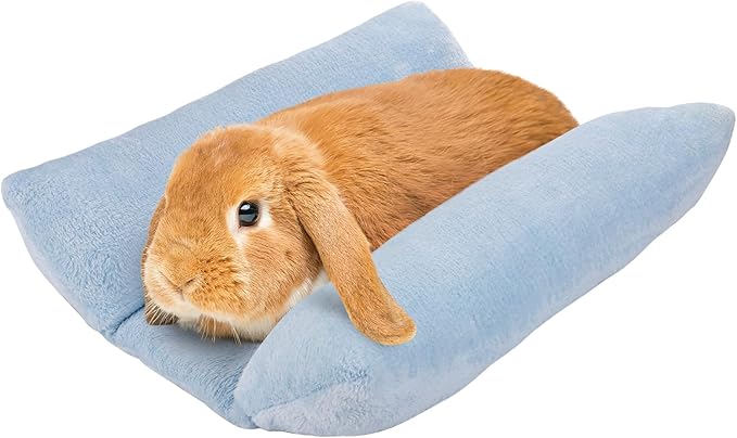 MEWTOGO 15.7" x 14" Bunny Bed for Rabbit Cage - Thickened Soft Prevent Sore Hocks Plush Mat with Cotton Lounger Pillows, Small Animal Flop Mat for Hutch Sleeping Indoor, Light Blue