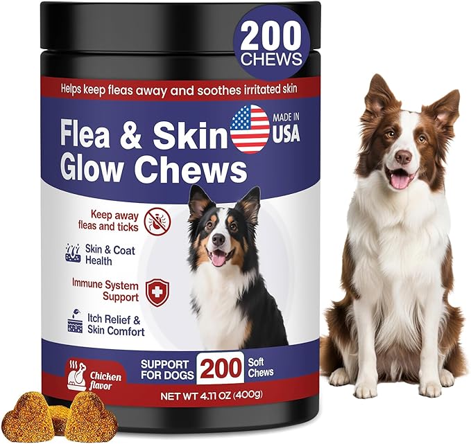 Flea and Tick Prevention for Dogs Chewable Omega Skin and Coat Chews for Dogs Natural Pet Oral Flea Chewables Increase Hair Shine Nutritional Supplements 200 Soft All Breeds Ages Bison Flavor