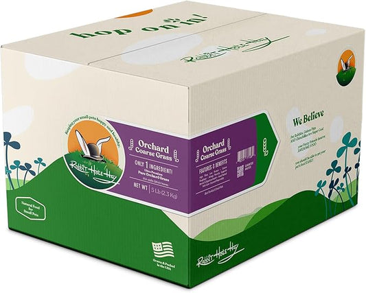 Rabbit Hole Hay - Ultra Premium Coarse Orchard Grass for Small Pets - 5 lb Box - Hand-Sorted Freshness