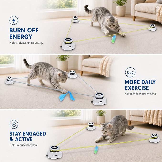 Automatic Cat Toy for Indoor Cats with Remote Control, Interactive Cat Chase Toy with Moving Feather Lure, DIY Floor Route Kit with Mouse Sound, Rechargeable Self-Play Toy - Image 4