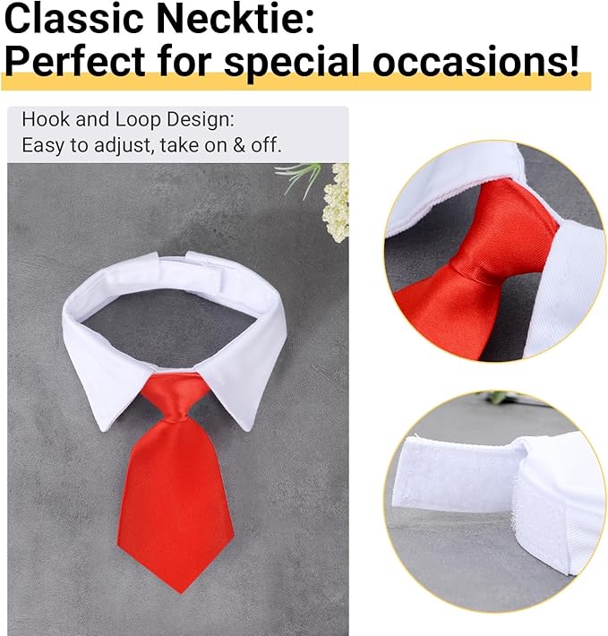 Segarty Dog Neckties Puppy, 6pcs Formal Classy Pet Neck Ties Little Dog and Kitten Suit, White Cat Collar with Black Red Pink Tie, Tuxedo Bow Tie Collar for Small Dogs Puppies Wedding Costumes