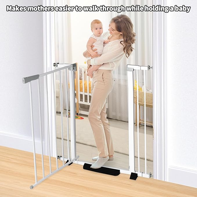 SHYUJAJIE 30 Inch Tall Cat & Dog Gate, Auto Close, Pressure Mounted, White, Alloy Steel, 29.92"-35.43" Wide, Baby & Pet Safety Gate