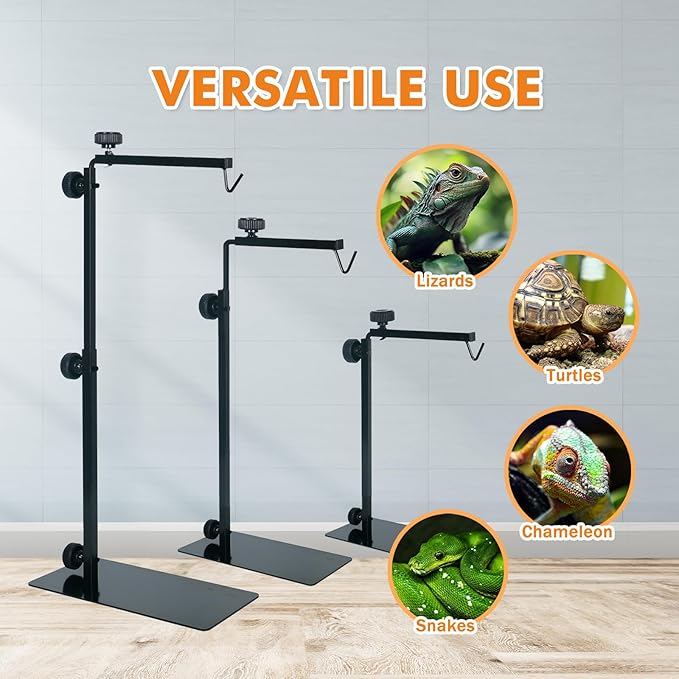 Reptile Lamp Stand, Adjustable 15.5-35 Inch Floor Light Holder for Heat Lamp & Dome, Metal Bracket for Terrarium Lighting & Heating.