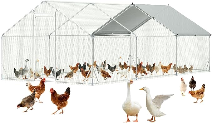 Assark Large Metal Chicken Coop,10x20 FT Walk in Chicken Runs with Cover for 30 Chickens,Hen House Enclosure with Security Lock, Outdoor Duck Rabbit Cage Poultry Pens for Backyard,Farm,Yard