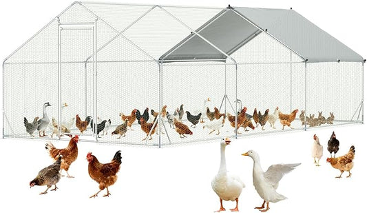 Assark Large Metal Chicken Coop,10x20 FT Walk in Chicken Runs with Cover for 30 Chickens,Hen House Enclosure with Security Lock, Outdoor Duck Rabbit Cage Poultry Pens for Backyard,Farm,Yard