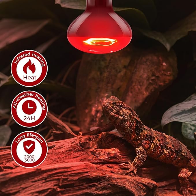 Red Reptile Heat Lamp Bulb 100W, Infrared Heat Emitter Red Heat Lamp for Reptile Amphibian, Infrared Basking Spot Light Bulb 2PCS