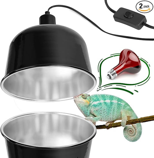 2 Pack Reptile Dome Lamp Cover Light Shade, 8.5 Inch Deep Reptile Dome Light Fixture, Aluminum for Reptile Terrarium with Ceramic Socket and Individual Switch (Bulbs Not Included)