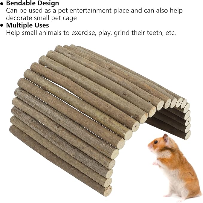 Tnfeeon Wooden Hamster Bridge,Shrub Rodents Chewing Climbing Tunnel Small Animal Bendy Bridge Ramp Hut Hideout for Guinea Pigs Hedgehogs Chinchillas and Other Rodents
