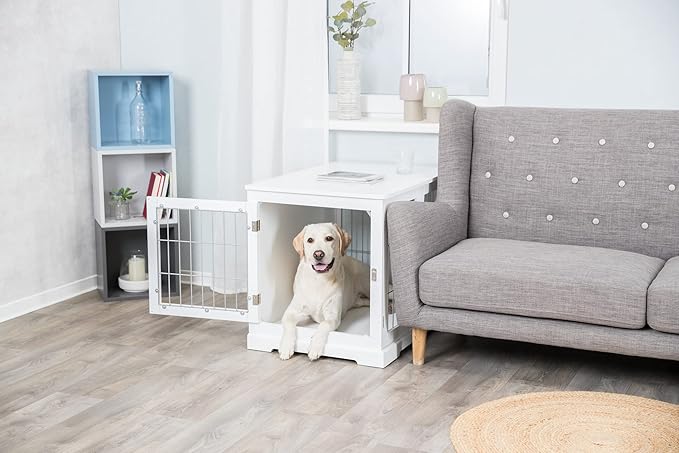Trixie 32.7" Indoor Dog Crate, Wooden Crate Table for Dogs Up to 50 lb, Medium Dog Kennel, Perfect in Any Room, White