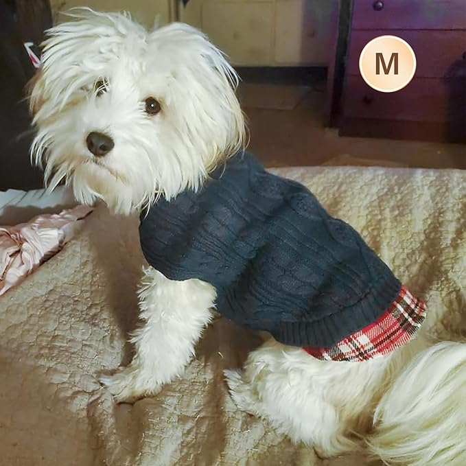 KYEESE Dog Sweater Warm Turtleneck Small Dogs Sweater with Gingham Patchwork Soft Pullover Dog Sweaters for Small Dogs Male Comfy Pet Coat for Fall Winter Cold Weather Stretchy Knitwear Cat Clothes