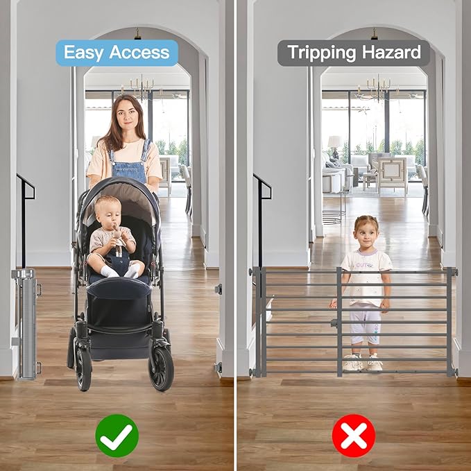 Short Dog Gate 0"-39" Wide Narrow Baby Gate 24” Tall Retractable Short Baby Gate to Step Over Short Pet Gate for Stairs and Doorways Small Dog Gate Doggie Gates Puppy for The House, Gray