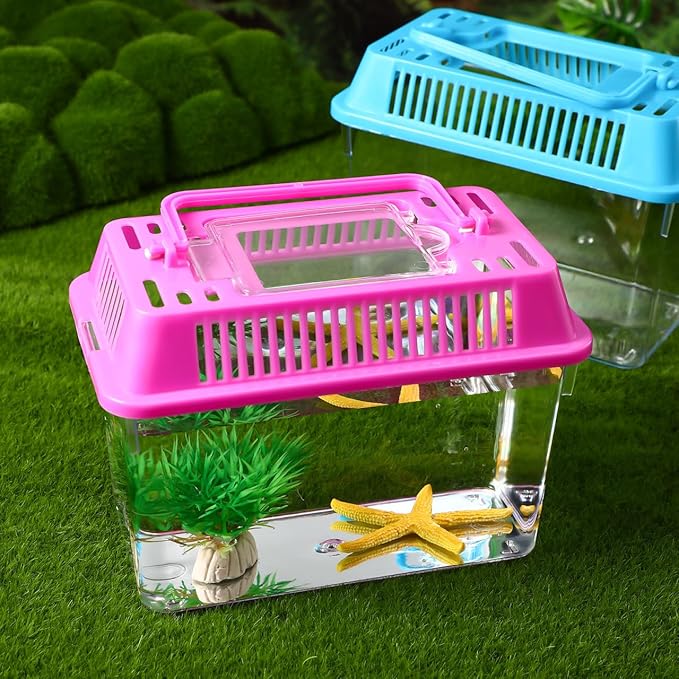 balacoo Portable Fish Tank Handheld Aquarium 6-Inch Transparent Turtle Box Pet Hamster Carrier with Handle for Reptiles and Small Pets
